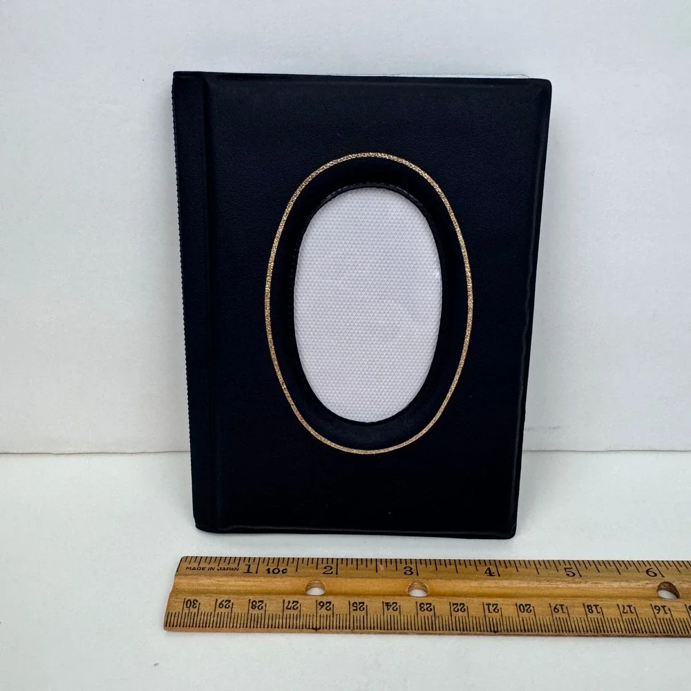 Small Vtg Dark Navy Blue Faux Leather Photo Pic Album Gold Accents